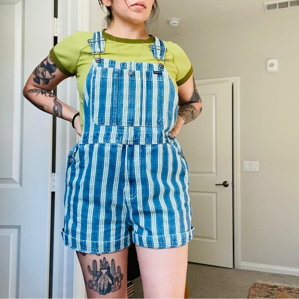 Vintage route66 Striped short overalls